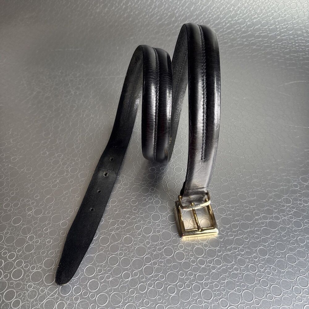 Vintage Black Full Grain Cowhide Leather Belt 38 Solid Brass Buckle Dress Casual